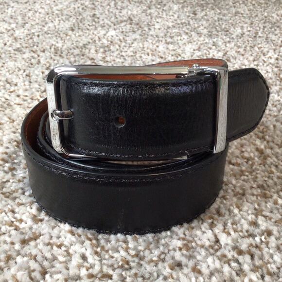 Alton Lane Italian Leather Belt Size 44 Black USA Made Classic Menswear - Picture 1 of 16